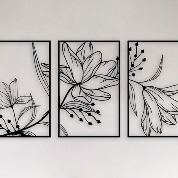 3 لوحة فنية جدارية على شكل ورود من المعدن - WA09